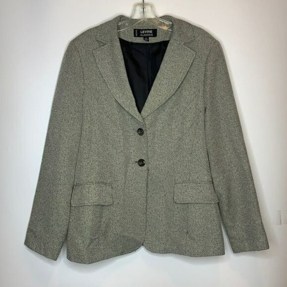 Larry Levine Classics Womens Two Button Suit Jacket Black White 14 PLUS SIZE - Picture 1 of 6